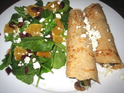 Whole Wheat Crepes with Spinach and Mushrooms