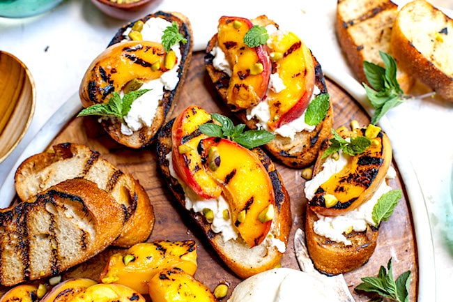 Grilled Peaches With Burrata Honey Pistachios Two Peas Their Pod