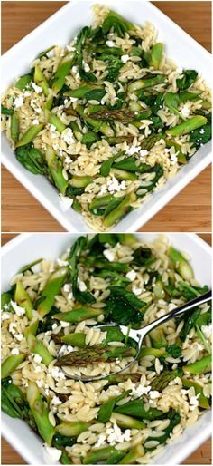 Lemon Orzo Salad with Asparagus, Spinach, and Feta on twopeasandtheirpod.com Love this fresh and healthy salad!