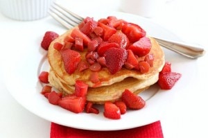 Whole Wheat Pancakes with Strawberry Rhubarb Compote - Two Peas & Their Pod