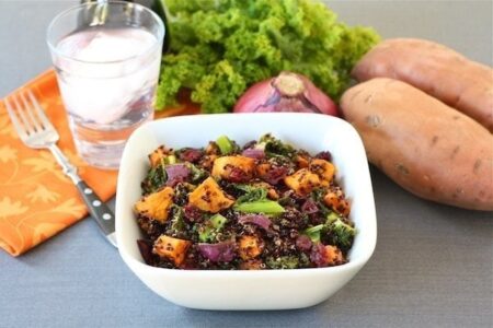 Quinoa Salad with Sweet Potatoes, Kale, & Dried Cranberries