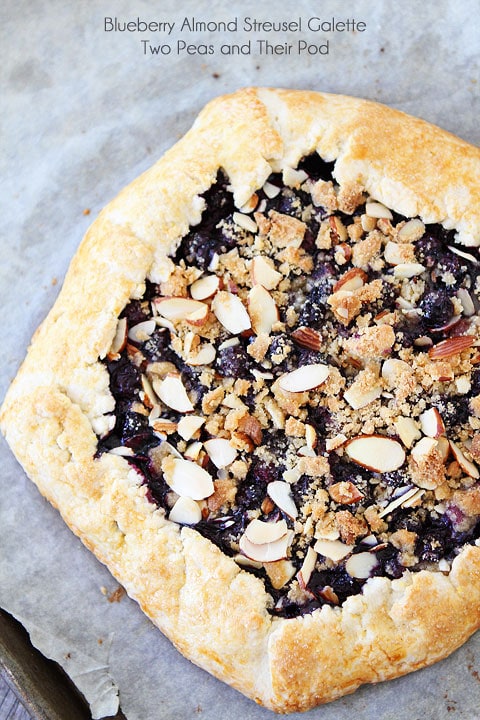 Blueberry Almond Streusel Galette Recipe on twopeasandtheirpod.com A simple dessert for summer!