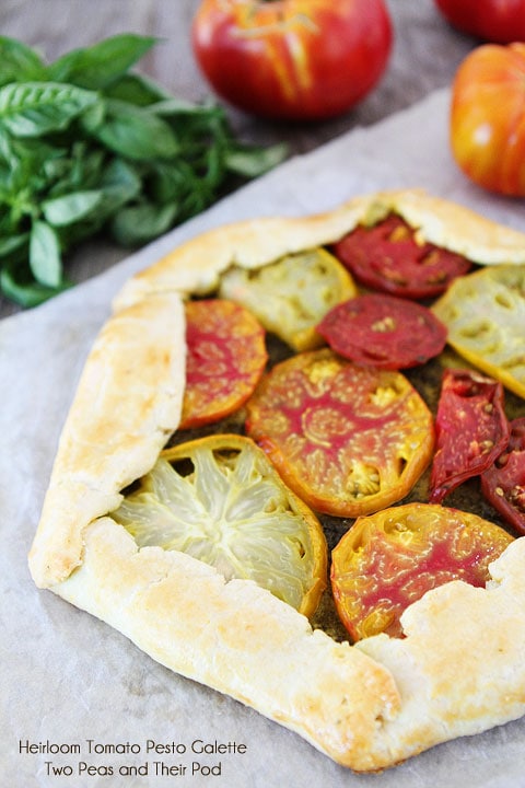 Heirloom Tomato Pesto Galette Recipe on twopeasandtheirpod.com