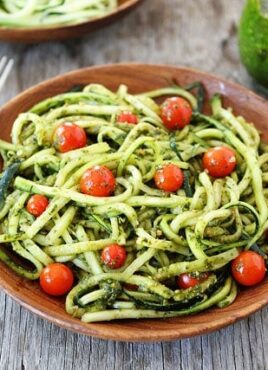 Zucchini noodles tossed in pesto sauce