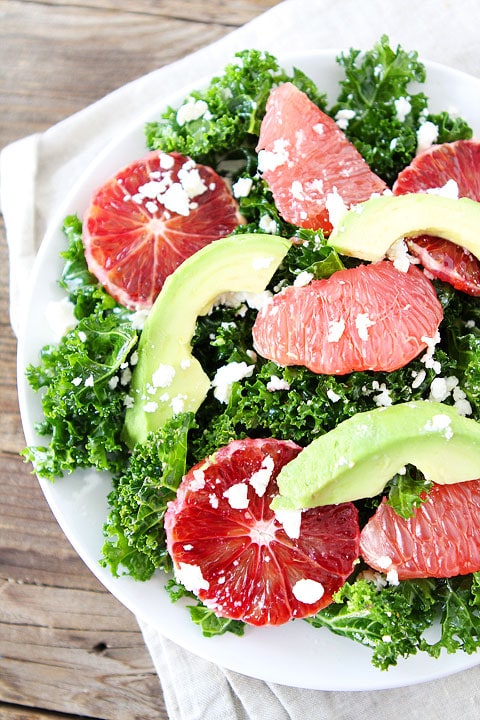 Kale Salad with Citrus, Avocado, and Feta on twopeasandtheirpod.com Love this healthy and simple salad!