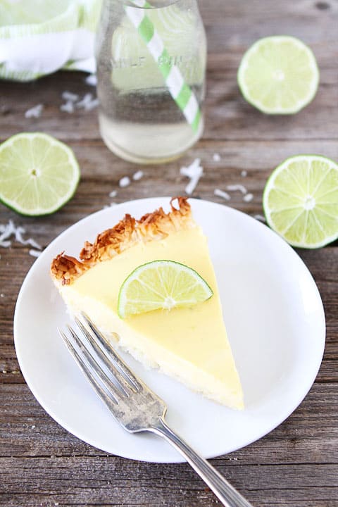 Key Lime Pie with Coconut Macaroon Crust Recipe on twopeasandtheirpod.com. LOVE this key lime pie! 