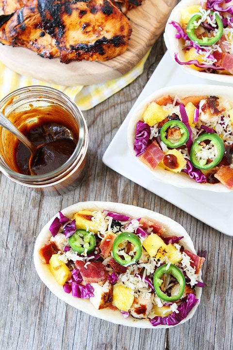 Grilled BBQ Chicken and Pineapple Tacos Recipe on twopeasandtheirpod.com. The perfect taco for summer! #chicken #tacos