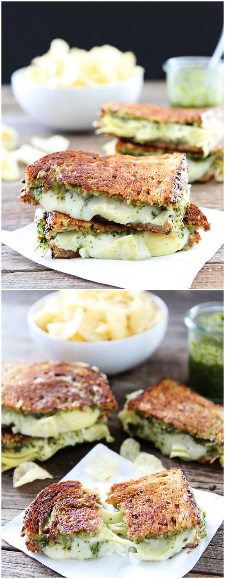 Pesto, Artichoke, and Havarti Grilled Cheese Recipe on twopeasandtheirpod.com This grilled cheese is bursting with flavor! A MUST make!