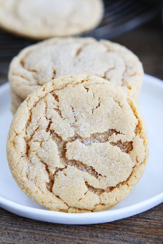 Peanut butter cookies rolled in sugar for a pretty crinkled top