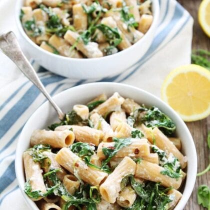 Lemon Arugula Pasta with Burrata