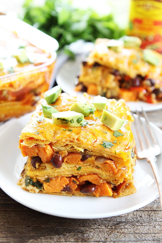 Stacked Sweet Potato and Black Bean Enchiladas