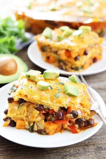 Stacked Sweet Potato and Black Bean Enchiladas