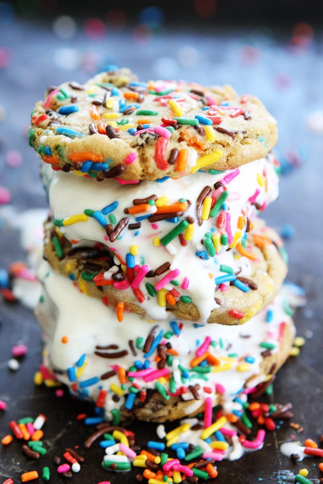 Sprinkle Chocolate Chip Cookie Ice Cream Sandwiches Recipe