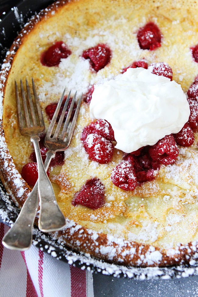 Raspberry Dutch Baby with whipped cream