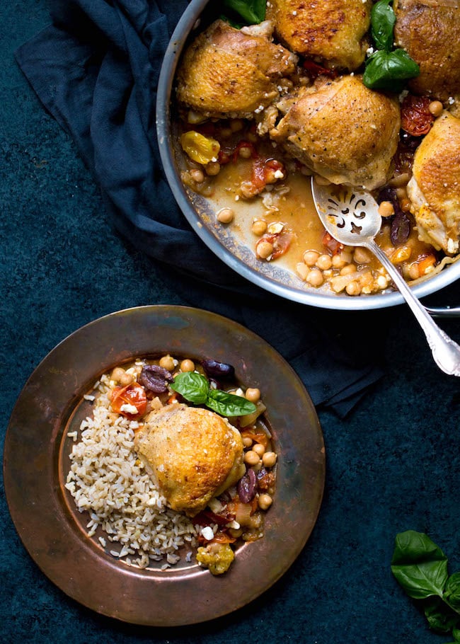 Skillet Chicken with Chickpeas, Tomatoes, and Olives Recipe