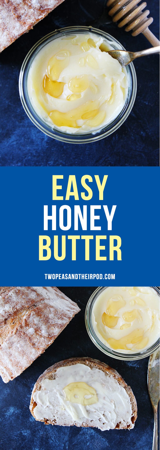 Easy Honey Butter-you only need 2 ingredients to make this delicious homemade butter! It is great with butter, rolls, pancakes, waffles, and more! #butter #honey 