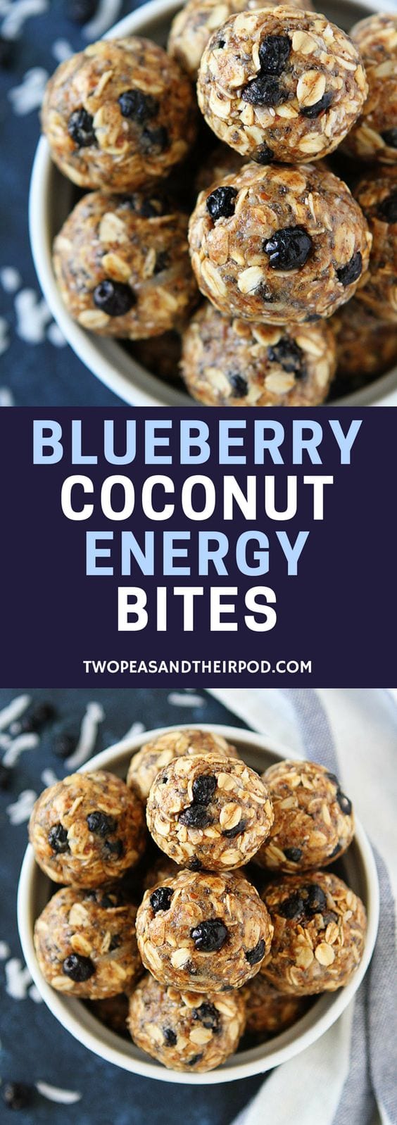 Blueberry Coconut Energy Bites are a great healthy breakfast or on the go snack! They are no bake and take 10 minutes to make! Store in the fridge to eat all week! #energybites #GlutenFree #snacks #healthysnacks #vegetarianrecipes