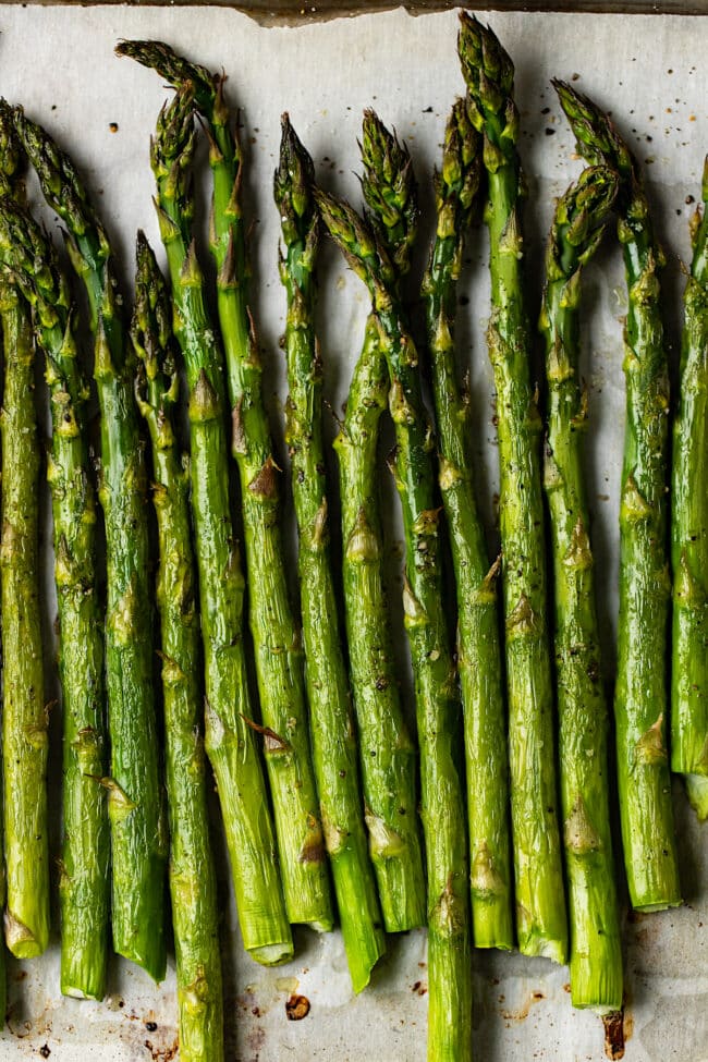 oven roasted asparagus on pan