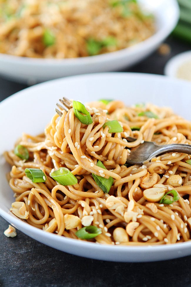 Sesame Noodles Recipe on fork