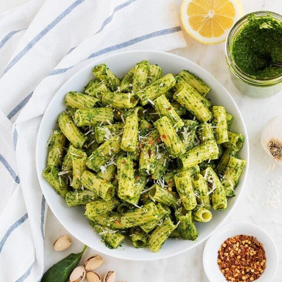 Spinach Basil Pesto {Nut-Free} - Two Peas & Their Pod