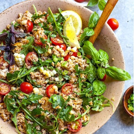 Creamy Goat Cheese and Arugula Farro Salad - Two Peas & Their Pod