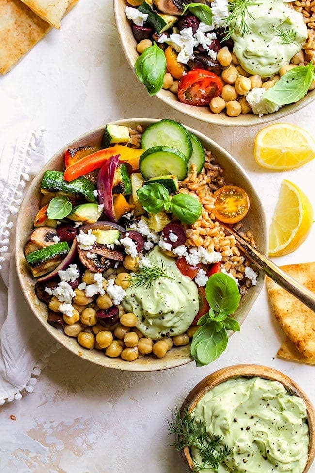 Vegetarian Greek Grain Bowls - Family Food on the Table