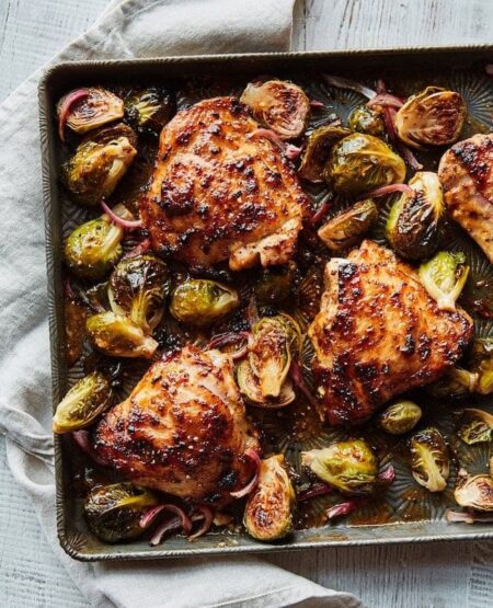 Honey Mustard Sheet Pan Chicken with Brussels Sprouts - Two Peas ...