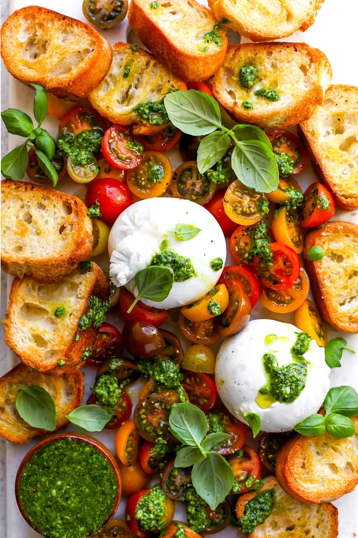 Burrata With Tomatoes Pesto Simple Appetizer Two Peas Their Pod