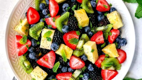 Fruit Salad with Honey Poppy Seed Dressing –