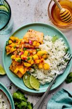 Grilled Salmon with Mango Peach Salsa - Two Peas & Their Pod