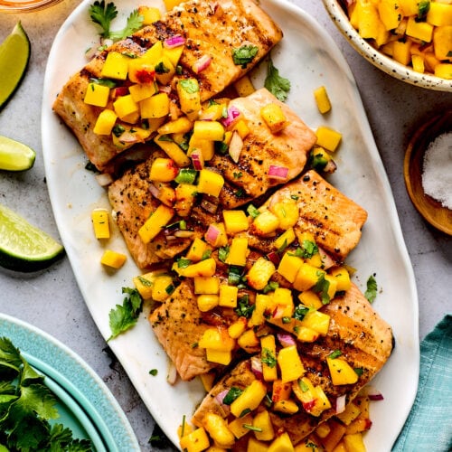 Barbecued Salmon with Peach Whiskey Salsa