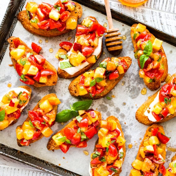 Peach Tomato Bruschetta - Two Peas & Their Pod