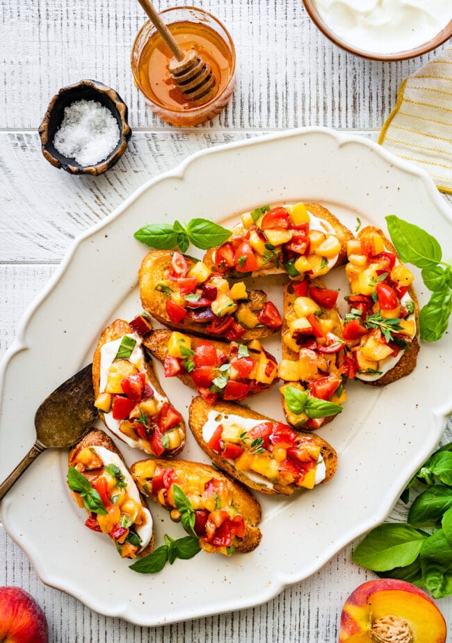 Peach Tomato Bruschetta - Two Peas & Their Pod