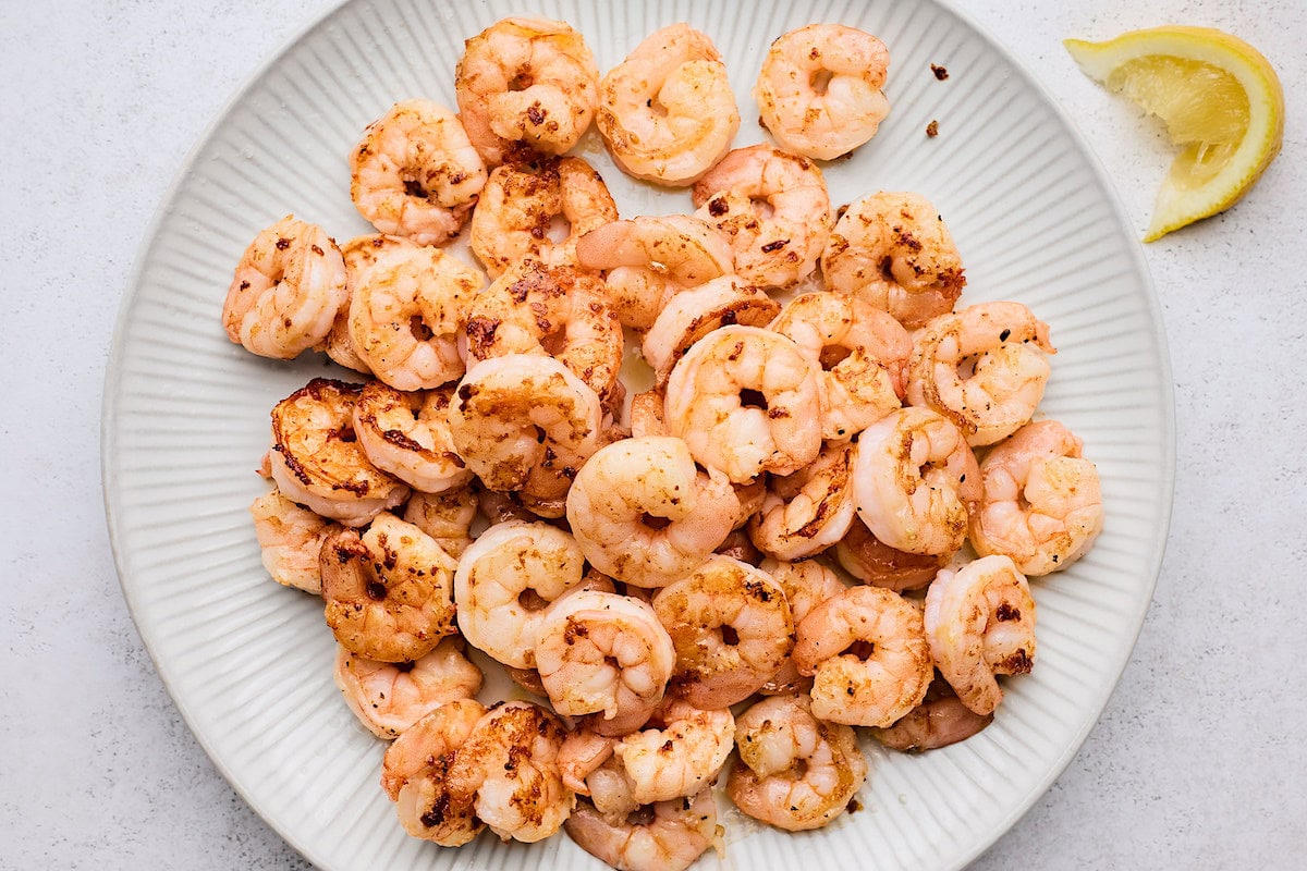 cooked shrimp on plate. 