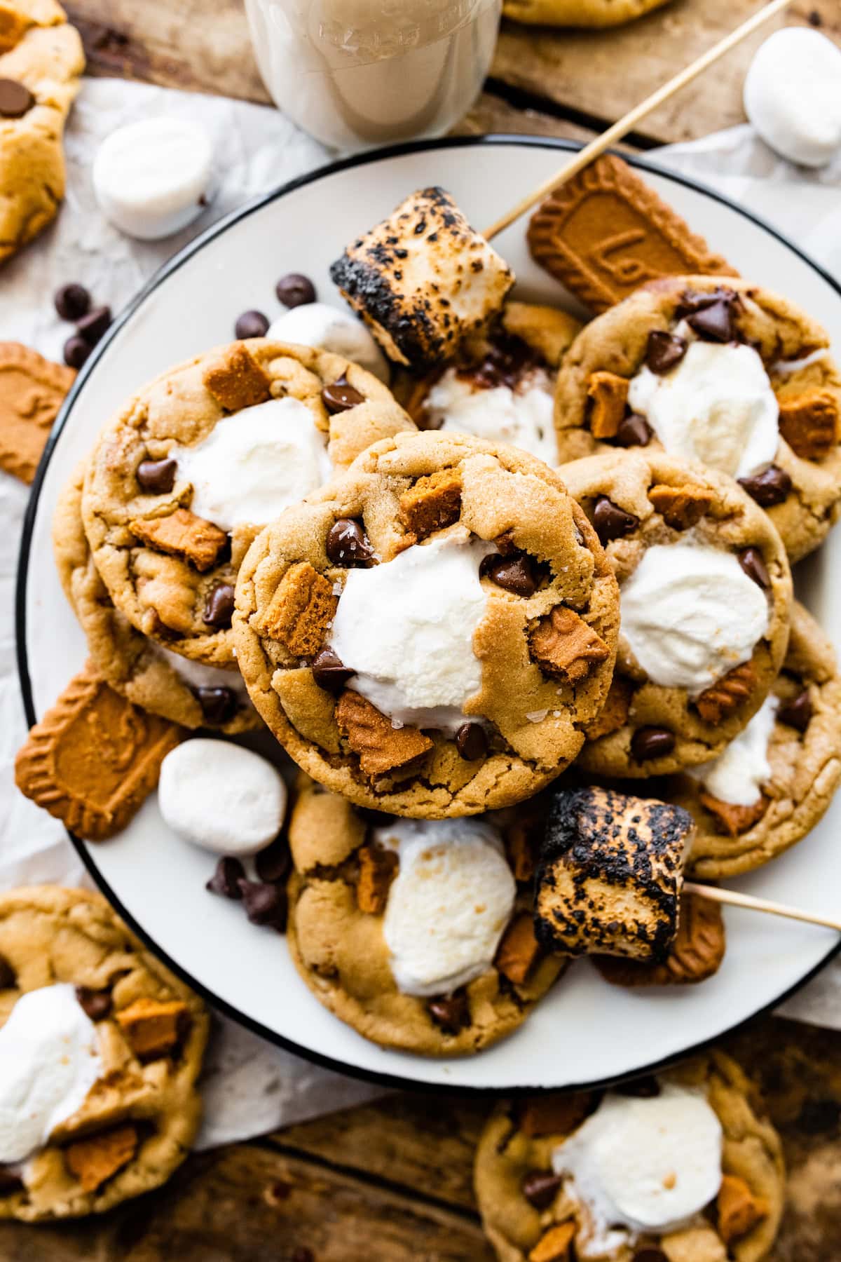 biscoff s'mores cookies on plate. 