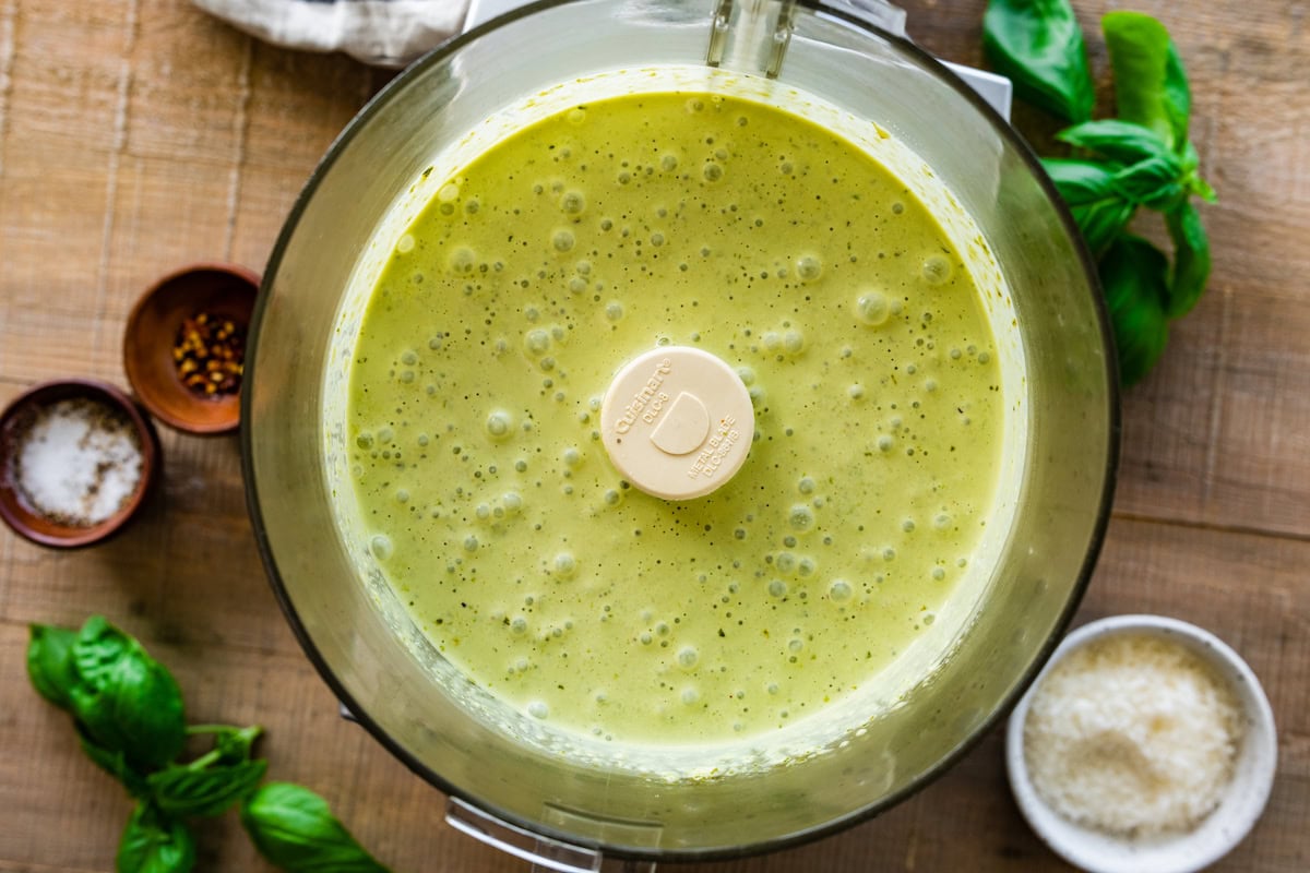 cottage cheese creamy pesto sauce in food processor. 