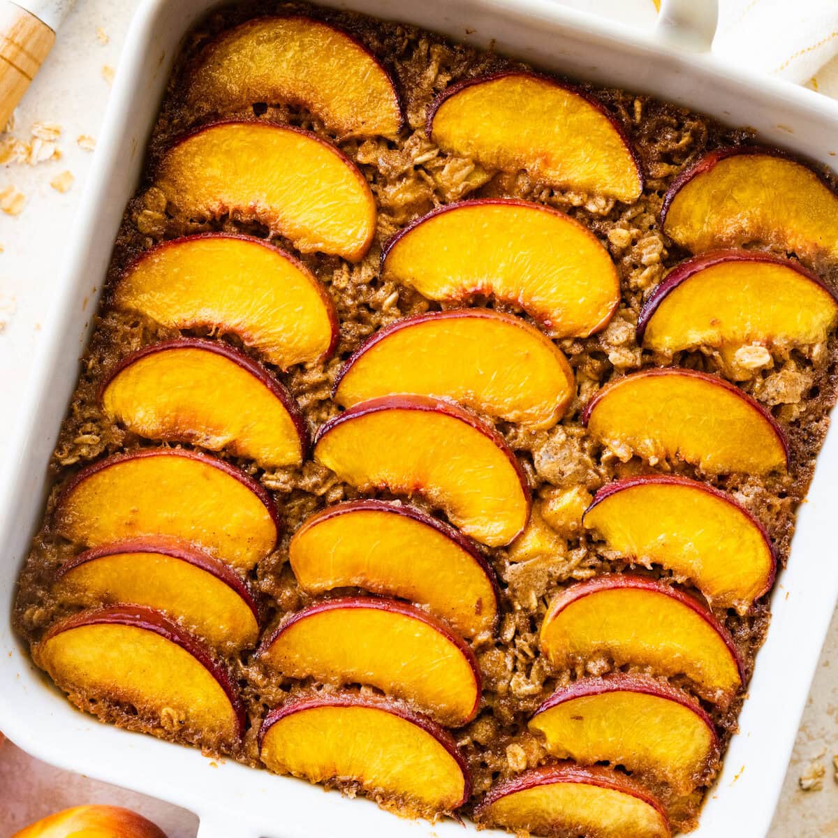 Brown Butter Peach Baked Oatmeal - Two Peas & Their Pod