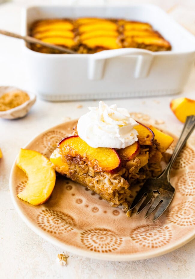 Brown Butter Peach Baked Oatmeal - Two Peas & Their Pod