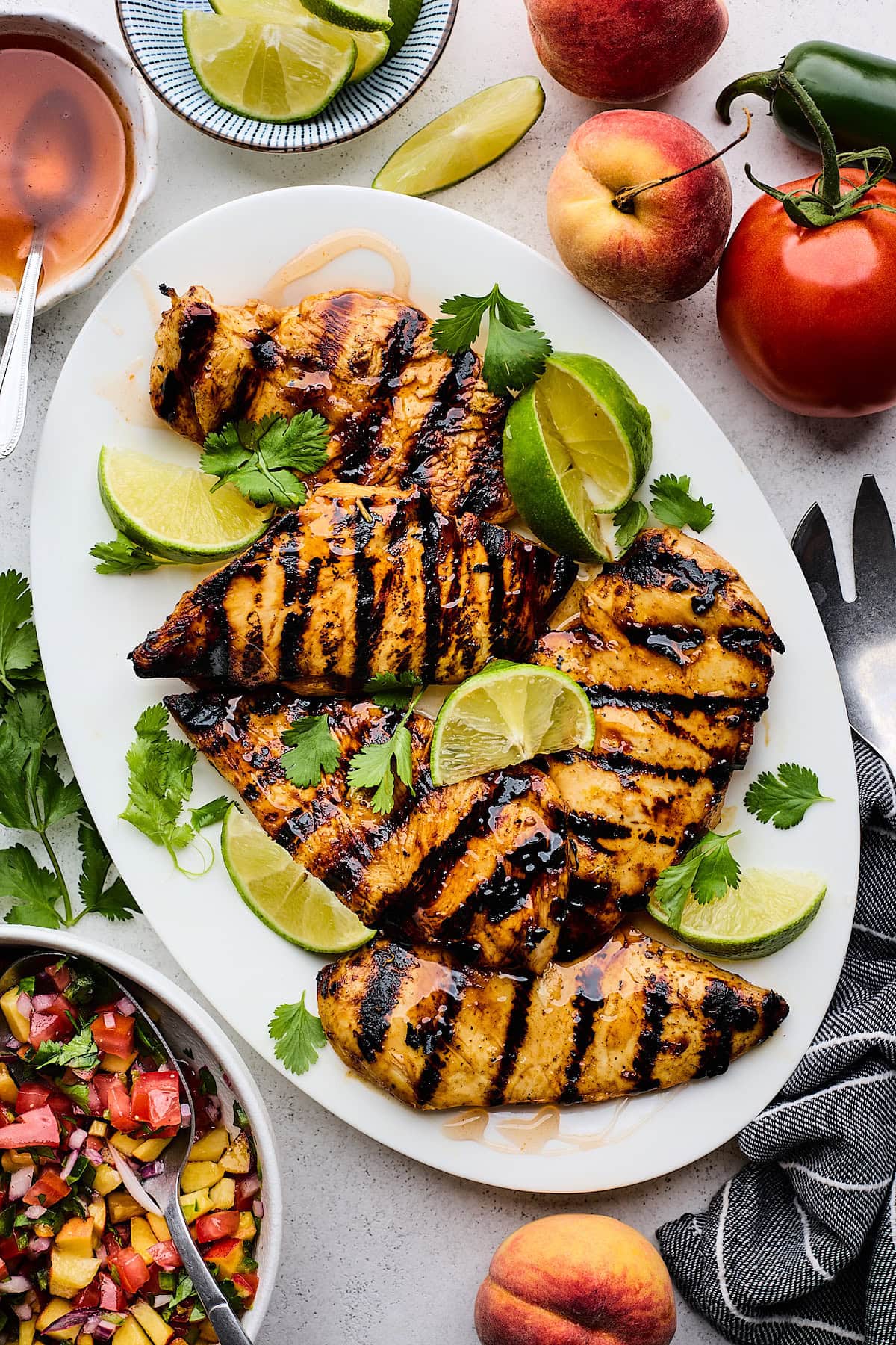 grilled hot honey chicken on platter. 