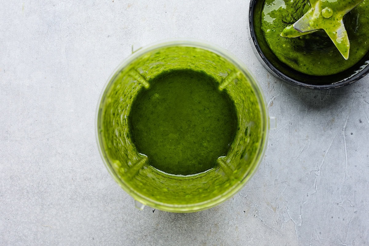 cilantro lime vinaigrette in blender jar. 