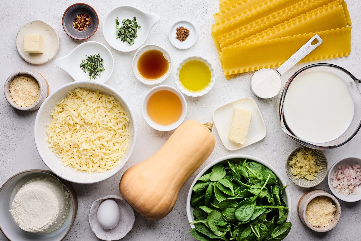 ingredients to make butternut squash lasagna. 