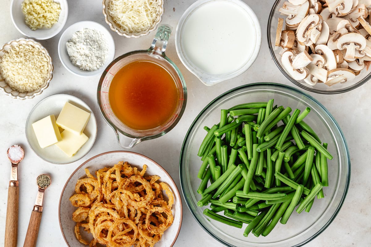 ingredients to make green bean casserole. 