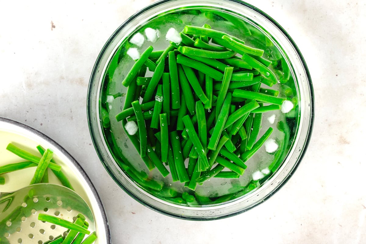 blanching green beans. 