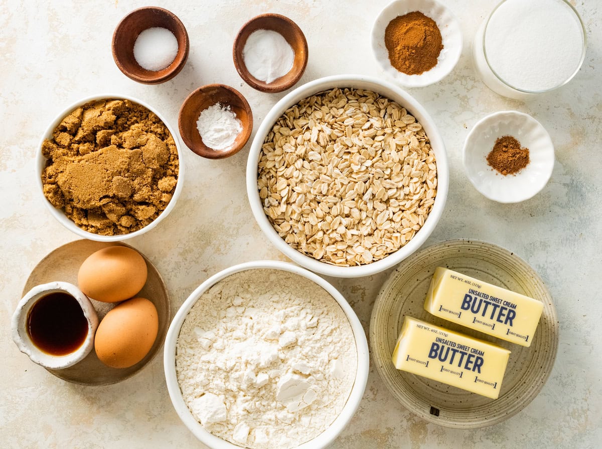 ingredients to make iced oatmeal cookies. 