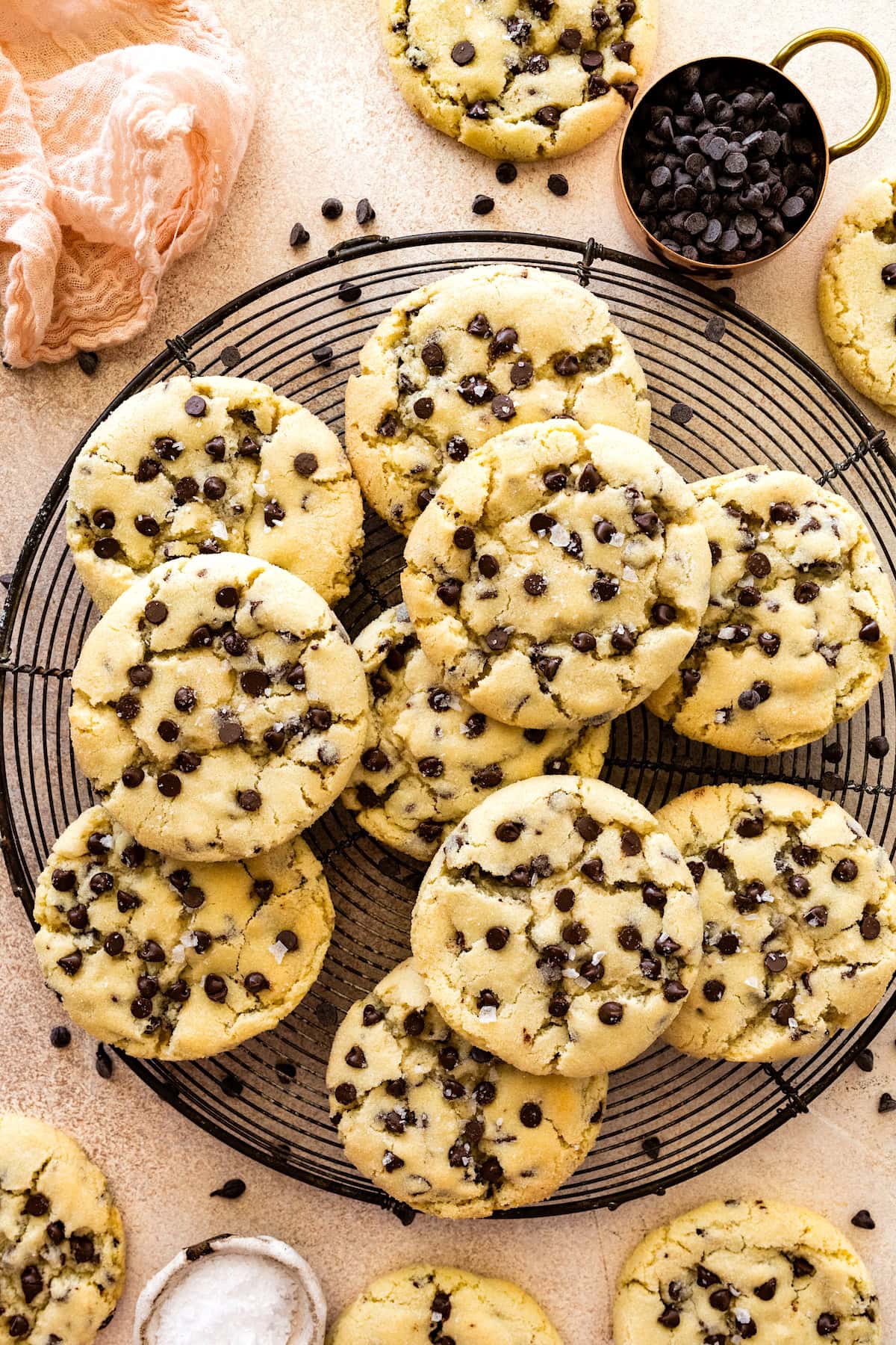 chocolate chip sugar cookies on cooling rack. 